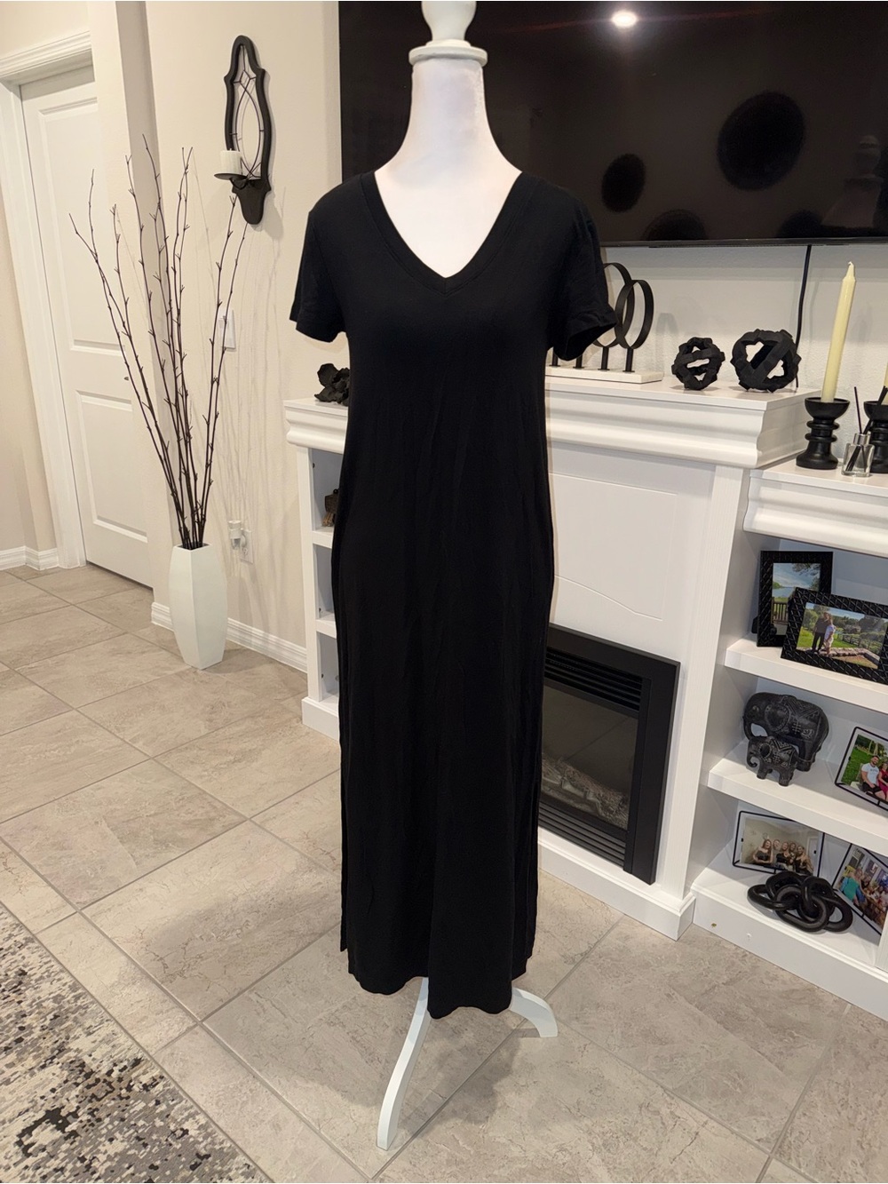 2 x 20$ LOFT Black V-Neck Short Sleeve Maxi Dress Size XS